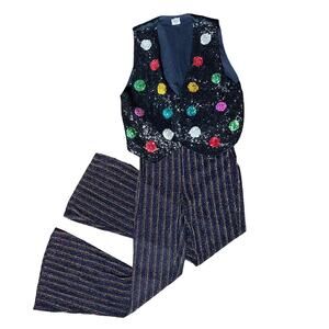 Vintage Vest Pants Set Sequins Sparkle Polka Dot Size Large Holiday Party Ready